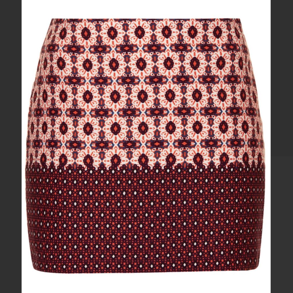 TOPSHOP Red tile border skirt 4 - Picture 2 of 10